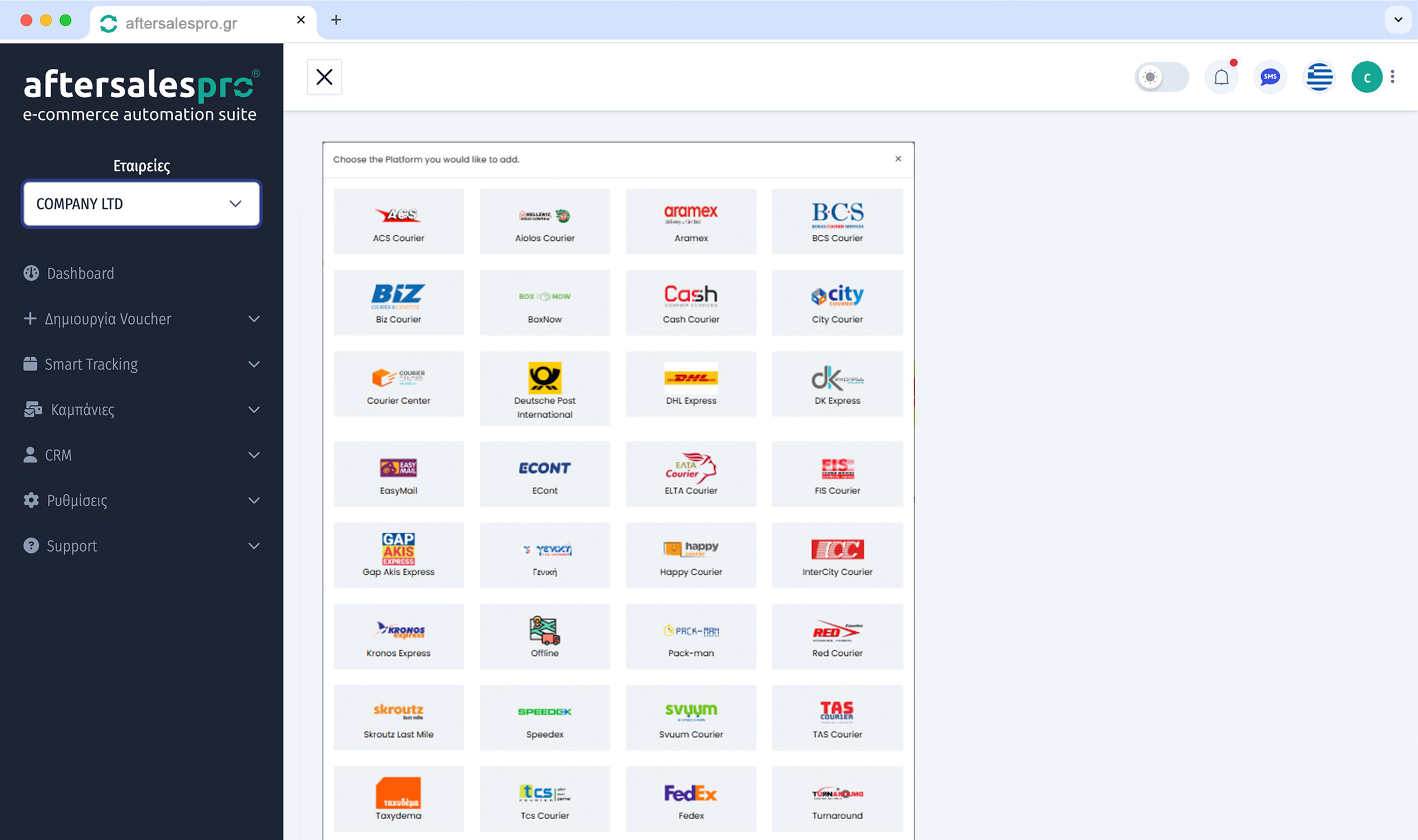 Manage multiple courier companies from a single interface
